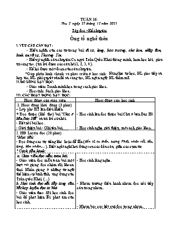 Kế hoạch bài dạy Khối 3 - Tuần 16 - Năm học 2021-2022 - Tống Trần Thăng