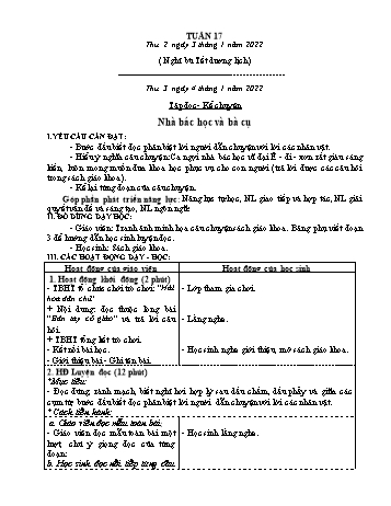 Kế hoạch bài dạy Khối 3 - Tuần 17 - Năm học 2021-2022 - Tống Trần Thăng