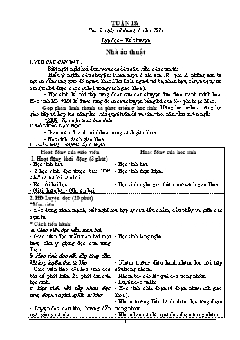 Kế hoạch bài dạy Khối 3 - Tuần 18 - Năm học 2021-2022 - Tống Trần Thăng