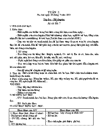 Kế hoạch bài dạy Khối 3 - Tuần 2 - Năm học 2021-2022 - Tống Trần Thăng