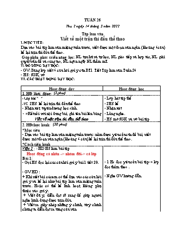 Kế hoạch bài dạy Khối 3 - Tuần 26 - Năm học 2021-2022 - Tống Trần Thăng