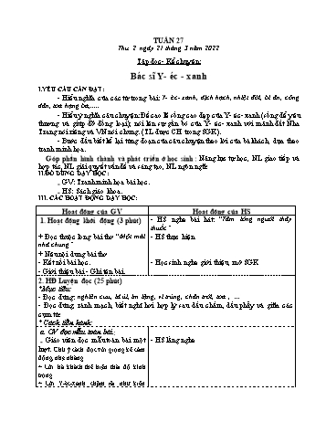 Kế hoạch bài dạy Khối 3 - Tuần 27 - Năm học 2021-2022 - Tống Trần Thăng