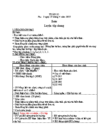 Kế hoạch bài dạy Khối 3 - Tuần 32 - Năm học 2021-2022 - Tống Trần Thăng