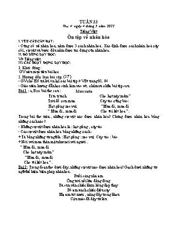 Kế hoạch bài dạy Khối 3 - Tuần 33 - Năm học 2021-2022 - Tống Trần Thăng