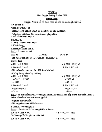 Kế hoạch bài dạy Khối 3 - Tuần 34 - Năm học 2021-2022 - Tống Trần Thăng