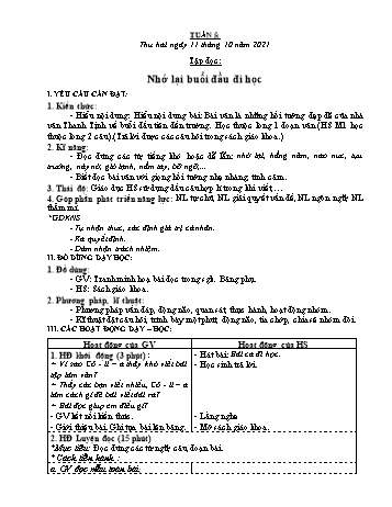 Kế hoạch bài dạy Khối 3 - Tuần 5 - Năm học 2021-2022 - Tống Trần Thăng