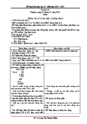 Kế hoạch bài dạy Khối 4 - Tuần 10 - Năm học 2021-2022 - Trương Thị Thanh Thiện