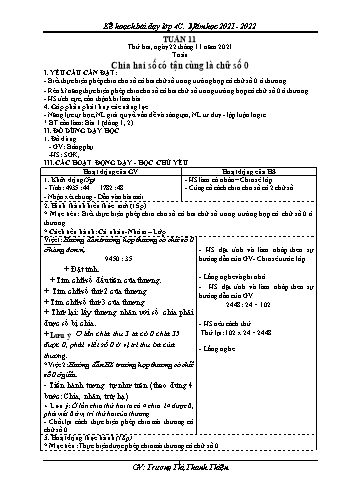 Kế hoạch bài dạy Khối 4 - Tuần 11 - Năm học 2021-2022 - Trương Thị Thanh Thiện