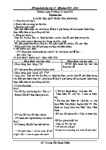 Kế hoạch bài dạy Khối 4 - Tuần 12 - Năm học 2021-2022 - Trương Thị Thanh Thiện