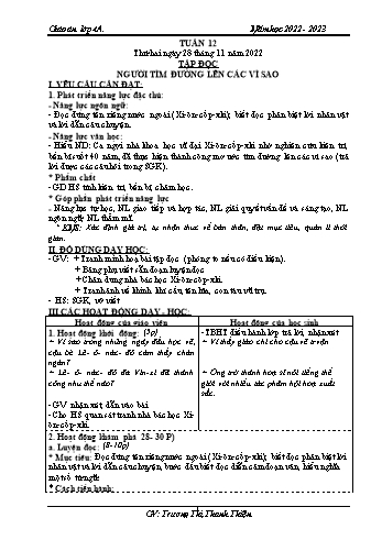 Kế hoạch bài dạy Khối 4 - Tuần 12 - Năm học 2022-2023 - Trương Thị Thanh Thiện