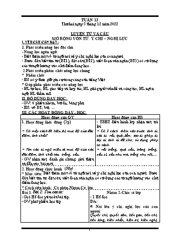 Kế hoạch bài dạy Khối 4 - Tuần 13 - Năm học 2022-2023 - Nguyễn Thị Lệ Hằng