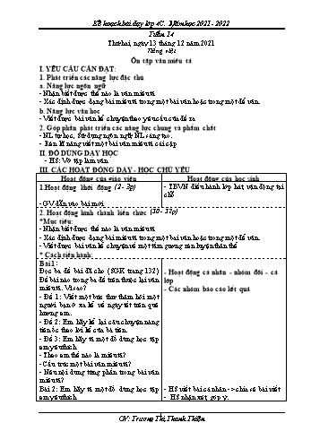 Kế hoạch bài dạy Khối 4 - Tuần 14 - Năm học 2021-2022 - Trương Thị Thanh Thiện