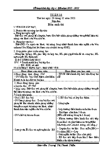 Kế hoạch bài dạy Khối 4 - Tuần 15 - Năm học 2021-2022 - Trương Thị Thanh Thiện