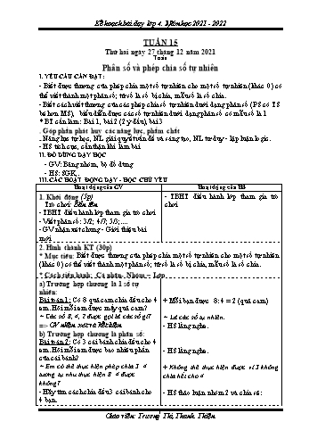 Kế hoạch bài dạy Khối 4 - Tuần 16 - Năm học 2021-2022 - Trương Thị Thanh Thiện
