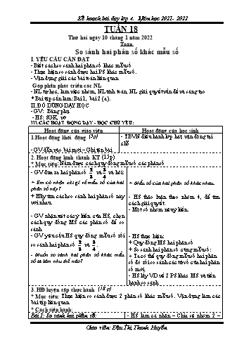 Kế hoạch bài dạy Khối 4 - Tuần 18 - Năm học 2021-2022 - Đậu Thị Thanh Huyền