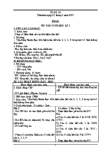 Kế hoạch bài dạy Khối 4 - Tuần 18 - Năm học 2022-2023 - Nguyễn Thị Lệ Hằng