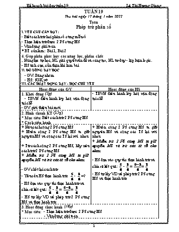 Kế hoạch bài dạy Khối 4 - Tuần 19 - Năm học 2021-2022 - Trương Thị Thanh Thiện