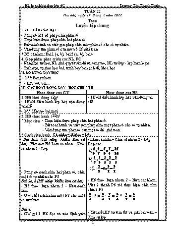 Kế hoạch bài dạy Khối 4 - Tuần 22 - Năm học 2021-2022 - Trương Thị Thanh Thiện