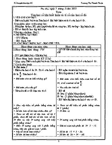 Kế hoạch bài dạy Khối 4 - Tuần 25 - Năm học 2021-2022 - Trương Thị Thanh Thiện