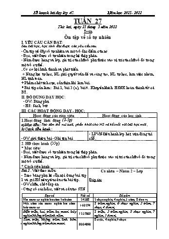 Kế hoạch bài dạy Khối 4 - Tuần 27 - Năm học 2021-2022 - Trương Thị Thanh Thiện