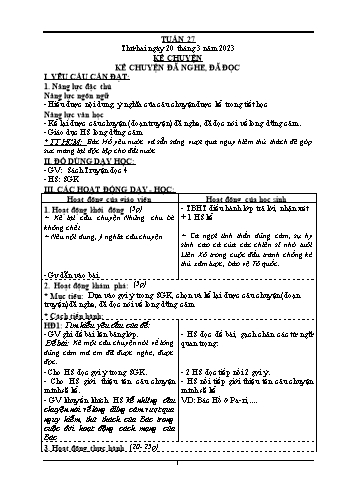 Kế hoạch bài dạy Khối 4 - Tuần 27 - Năm học 2022-2023 - Nguyễn Thị Lệ Hằng