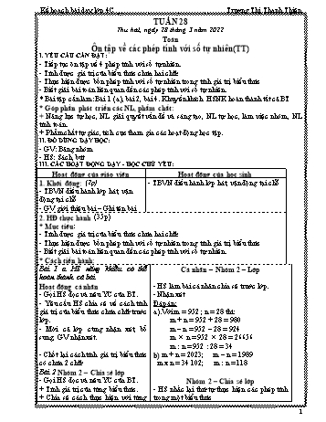 Kế hoạch bài dạy Khối 4 - Tuần 28 - Năm học 2021-2022 - Trương Thị Thanh Thiện