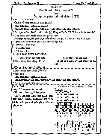 Kế hoạch bài dạy Khối 4 - Tuần 29 - Năm học 2021-2022 - Trương Thị Thanh Thiện