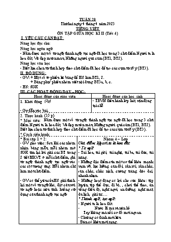 Kế hoạch bài dạy Khối 4 - Tuần 29 - Năm học 2022-2023 - Nguyễn Thị Lệ Hằng