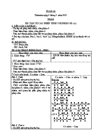 Kế hoạch bài dạy Khối 4 - Tuần 33 - Năm học 2022-2023 - Nguyễn Thị Lệ Hằng