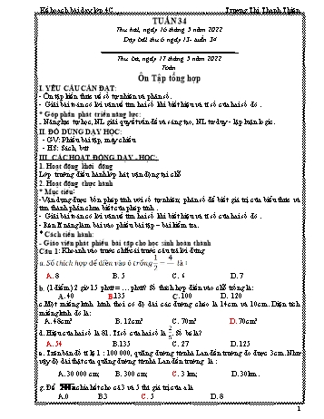 Kế hoạch bài dạy Khối 4 - Tuần 34 - Năm học 2021-2022 - Trương Thị Thanh Thiện
