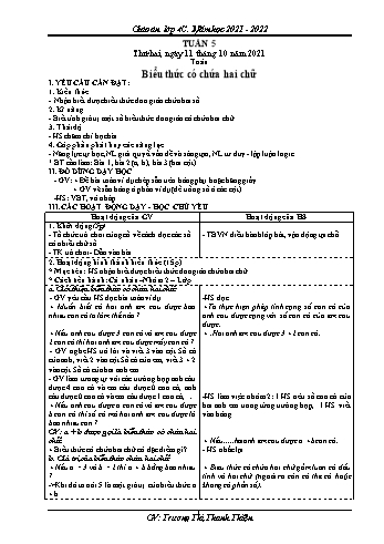 Kế hoạch bài dạy Khối 4 - Tuần 5 - Năm học 2021-2022 - Trương Thị Thanh Thiện