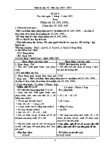 Kế hoạch bài dạy Khối 4 - Tuần 8 - Năm học 2021-2022 - Trương Thị Thanh Thiện