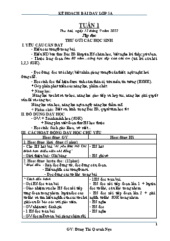 Kế hoạch bài dạy Khối 5 - Tuần 1 - Năm học 2022-2023 - Đặng Thị Quỳnh Nga