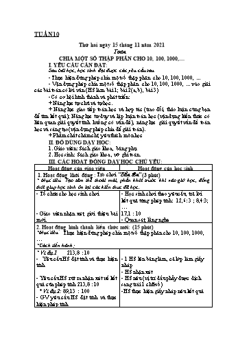 Kế hoạch bài dạy Khối 5 - Tuần 10 - Năm học 2021-2022 - Nguyễn Minh Thúy