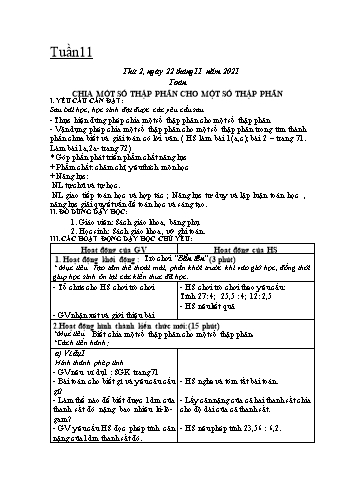 Kế hoạch bài dạy Khối 5 - Tuần 11 - Năm học 2021-2022 - Nguyễn Minh Thúy