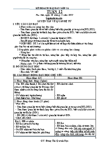 Kế hoạch bài dạy Khối 5 - Tuần 12 - Năm học 2022-2023 - Đặng Thị Quỳnh Nga
