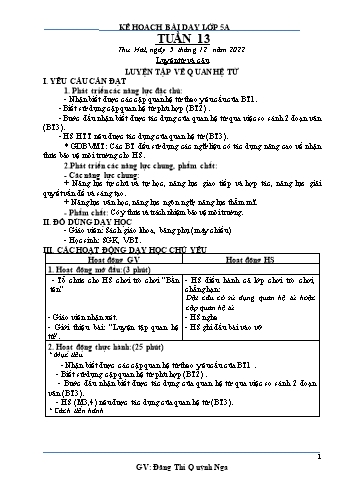 Kế hoạch bài dạy Khối 5 - Tuần 13 - Năm học 2022-2023 - Đặng Thị Quỳnh Nga