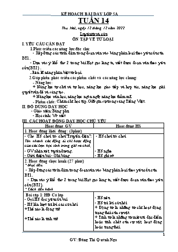 Kế hoạch bài dạy Khối 5 - Tuần 14 - Năm học 2022-2023 - Đặng Thị Quỳnh Nga
