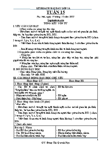 Kế hoạch bài dạy Khối 5 - Tuần 15 - Năm học 2022-2023 - Đặng Thị Quỳnh Nga