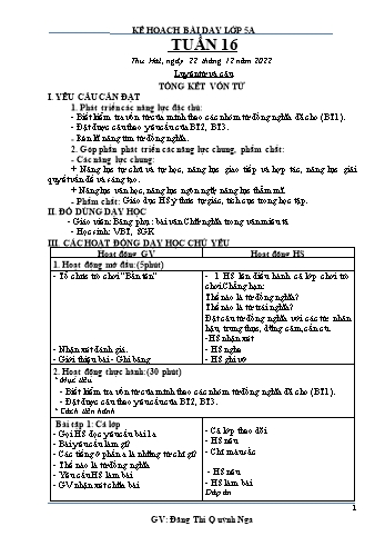 Kế hoạch bài dạy Khối 5 - Tuần 16 - Năm học 2022-2023 - Đặng Thị Quỳnh Nga