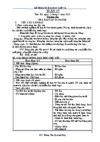 Kế hoạch bài dạy Khối 5 - Tuần 17 - Năm học 2022-2023 - Đặng Thị Quỳnh Nga