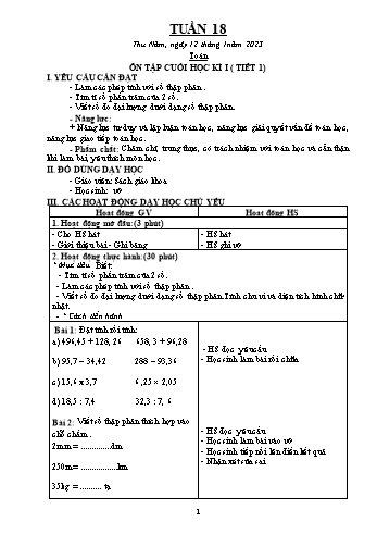 Kế hoạch bài dạy Khối 5 - Tuần 18 - Năm học 2022-2023 - Đặng Thị Quỳnh Nga