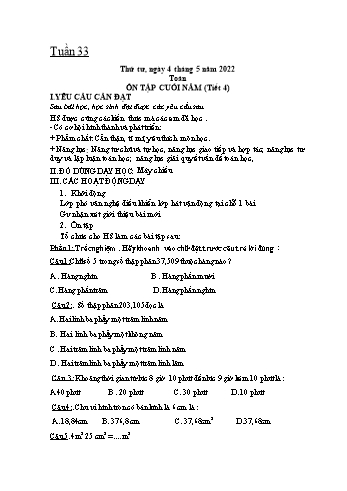 Kế hoạch bài dạy Khối 5 - Tuần 33 - Năm học 2021-2022 - Nguyễn Minh Thúy Kế hoạch bài dạy Khối 5 - Tuần 33 - Năm học 2021-2022 - Nguyễn Minh Thúy