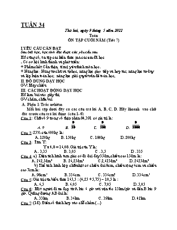 Kế hoạch bài dạy Khối 5 - Tuần 34 - Năm học 2021-2022 - Nguyễn Minh Thúy