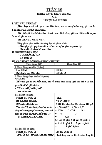 Kế hoạch bài dạy Khối 5 - Tuần 35 - Năm học 2022-2023 - Đặng Thị Quỳnh Nga