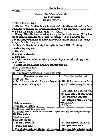 Kế hoạch bài dạy Khối 5 - Tuần 4 - Năm học 2021-2022 - Nguyễn Minh Thúy