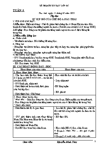 Kế hoạch bài dạy Khối 5 - Tuần 5 - Năm học 2021-2022 - Nguyễn Minh Thúy Kế hoạch bài dạy Khối 5 - Tuần 5 - Năm học 2021-2022 - Nguyễn Minh Thúy