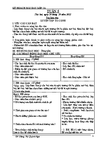 Kế hoạch bài dạy Khối 5 - Tuần 5 - Năm học 2022-2023 - Đặng Thị Quỳnh Nga
