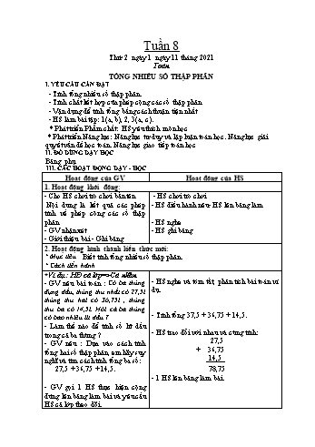 Kế hoạch bài dạy Khối 5 - Tuần 8 - Năm học 2021-2022 - Nguyễn Minh Thúy