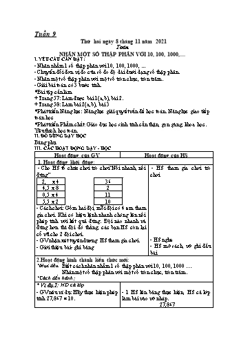 Kế hoạch bài dạy Khối 5 - Tuần 9 - Năm học 2021-2022 - Nguyễn Minh Thúy